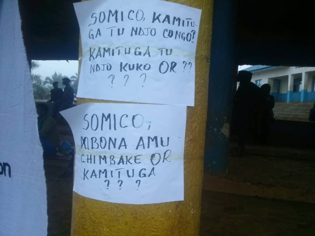 Mwenga: en sit-in, le mouvement citoyen "Élite intellectuelle réveillons-nous", contre la présence de la Somico à Kamituga